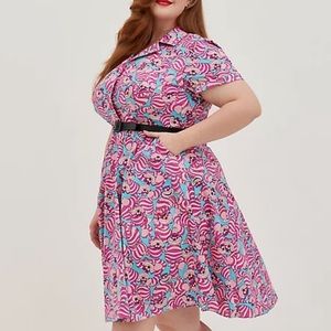 🦄NWT Torrid Disney Alice In Wonderland Cheshire Cat Swing Dress🦄